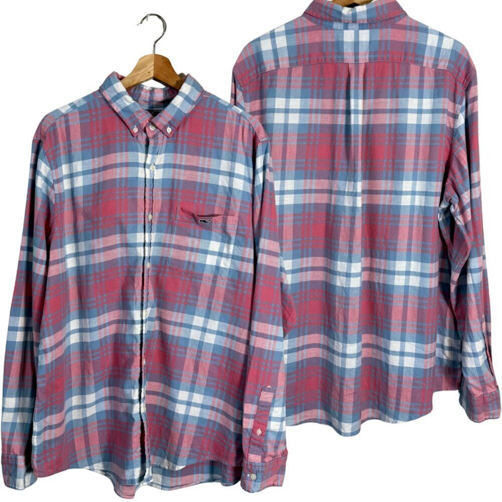 Vineyard Vines Plaid Slim Fit Tucker Button Down Shirt Men's XL Pink Blue Preppy